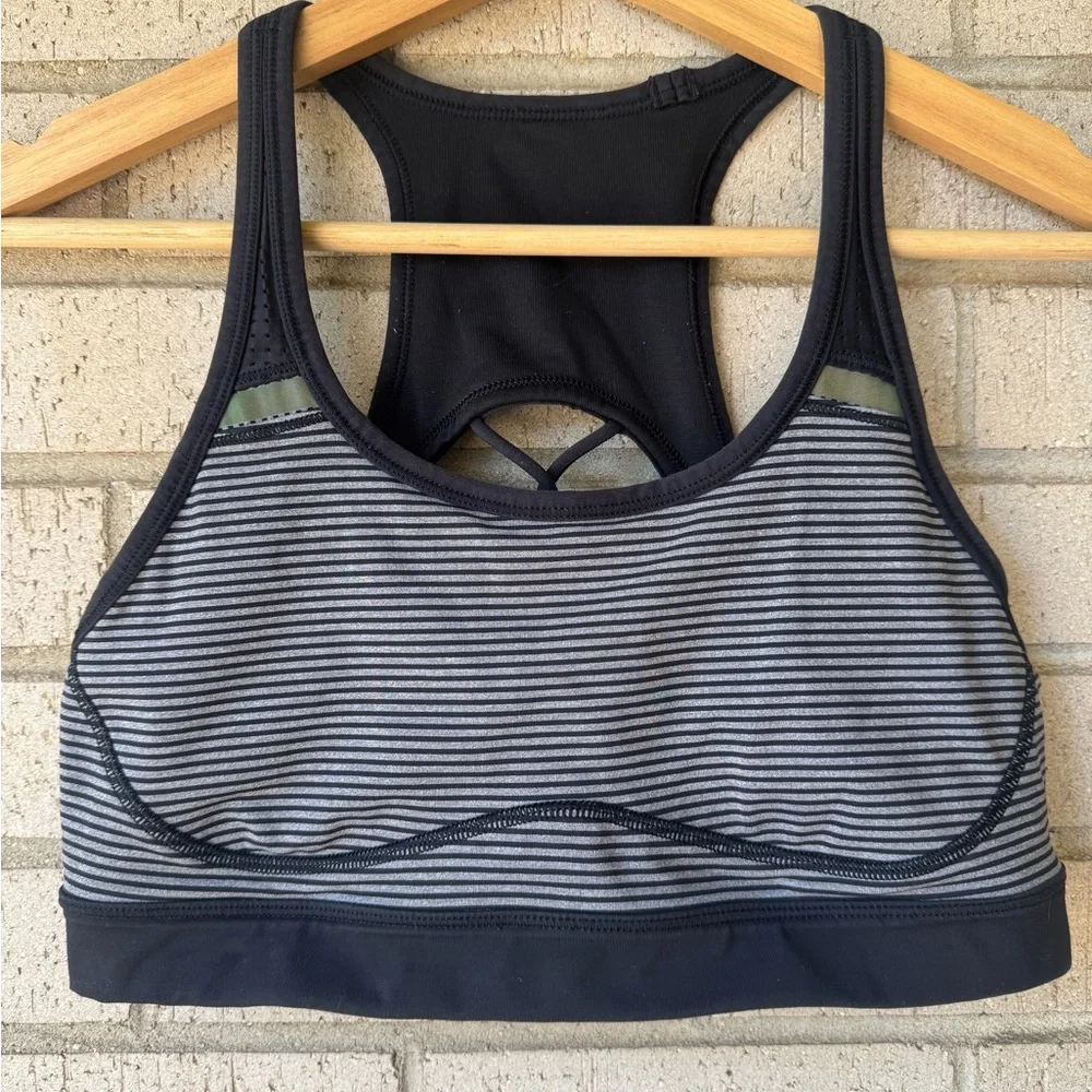 Lululemon Sweaty Or Not Bra II Grey Black Striped Racerback